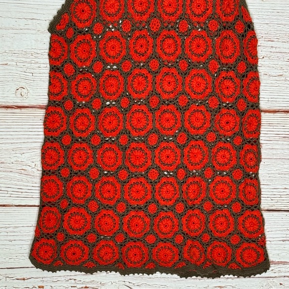 Free People Delilah Crochet Mini Shift Dress in Orange and Brown Sz S - Picture 8 of 13